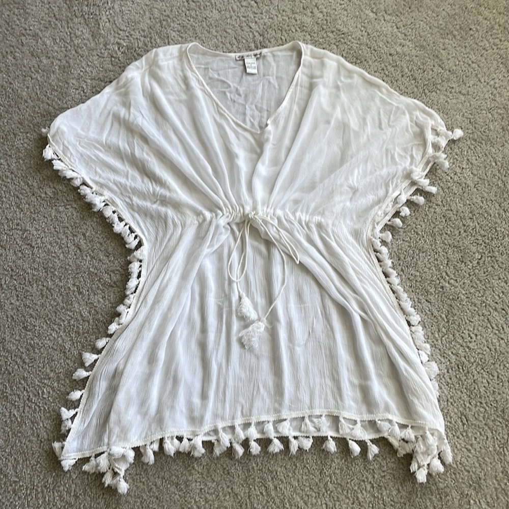 Women’s Tie Front Tassel Kimono Swim Cover Up